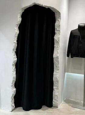 黑冷色貂绒简窗极帘级感服装店拱形门帘淡38177风试衣间更衣室遮