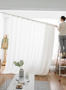 纱简色帘窗帘免打缩孔安装隔断窗伸杆门帘01541白百叶窗纱白纱易
