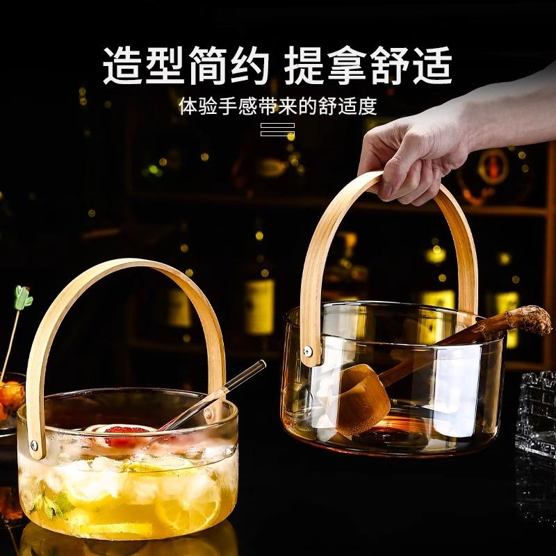 夏日野餐水果桶盆快乐桶冰桶斗酒酒具水果桶容器透明手提玻璃桶