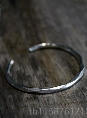 高档非鱼之家手工实心手环 族原创复古约个性民风饰品简手银镯男