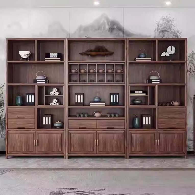 半茶伴木“一诺书柜”北美黑胡桃木书柜新中式实木博古架展示柜