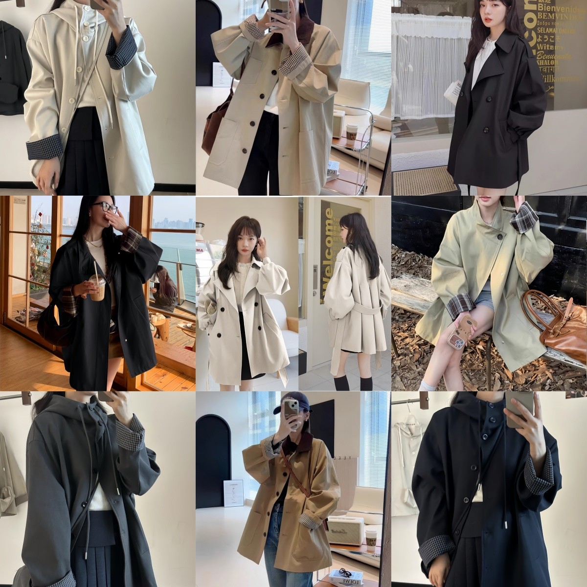 FF格纹拼接工装风衣外套2025新款女春秋撞色高级感英伦风大衣