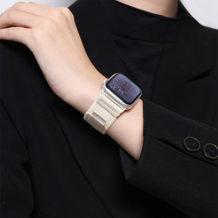 适用苹果手表表带applewatchs10野径回环尼龙iwatchs8/s7创意运动透气气魔术贴se手表带Ultra2男女款小众腕带