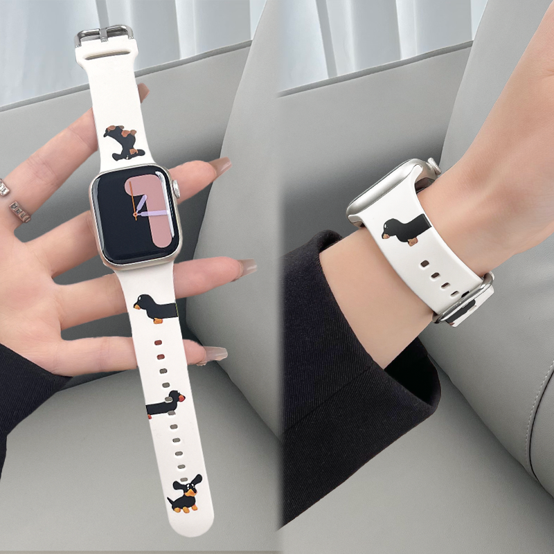 适用iwatch金属扣腊肠狗硅胶表带