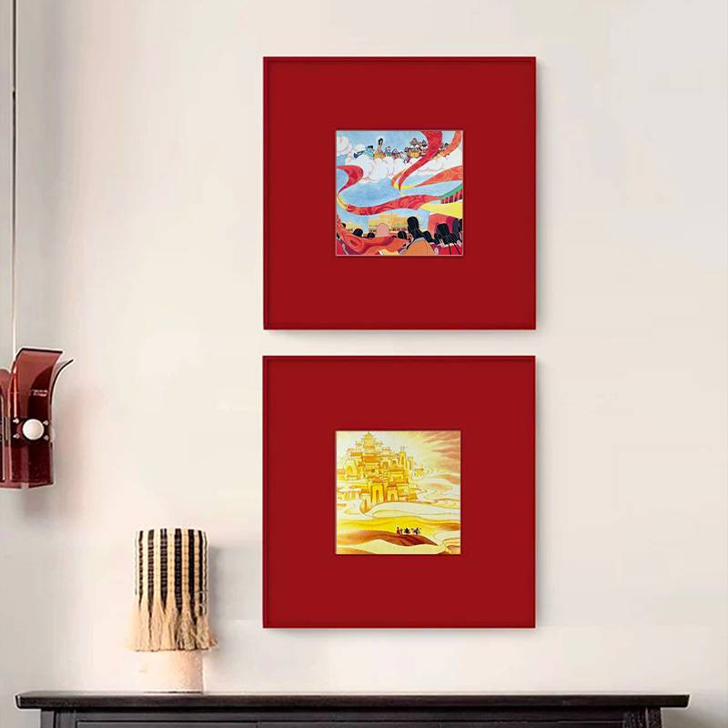 东方美学西游记绘本红框挂画悟空客厅卧室摆画玄关过道墙壁装饰画