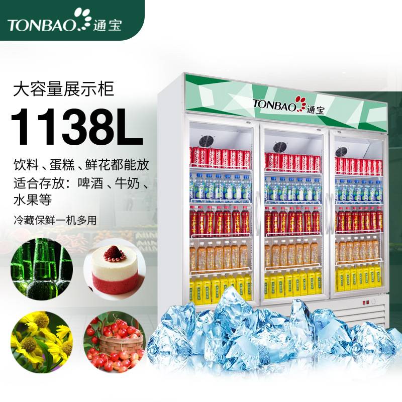 通宝 风直冷立式对开门饮料啤酒展示柜商用冰柜保鲜柜双门冷藏柜
