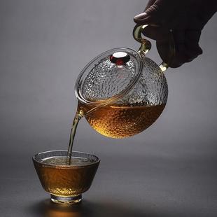 578 锤纹茶玻璃小茶壶一人茶水分离用小号茶家用单人耐高温泡具tb
