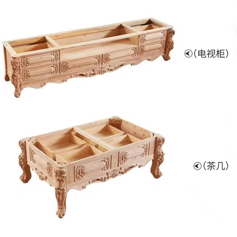 大户型欧式客厅大理石橡木雕花茶几桌子奢华轻奢欧式家具长条桌子