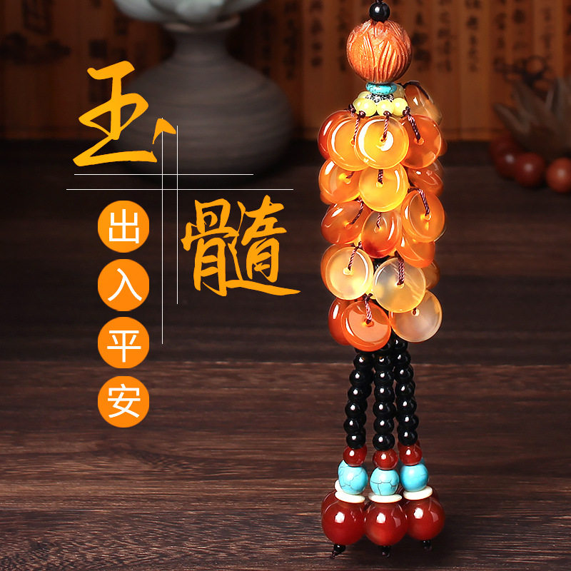 精品莲花玉髓串车内挂饰汽车挂件高档车饰玉髓花生平安扣