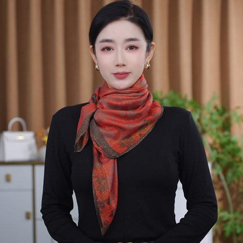 2026秋季新款国风印花女士大方巾复古丝巾100cm大方巾披肩包头巾