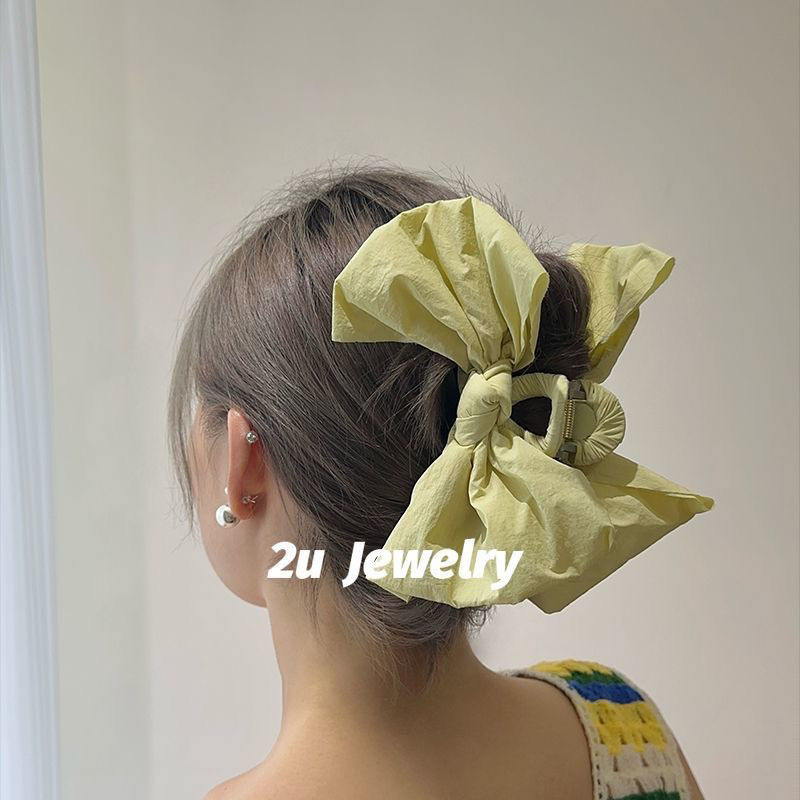 氛围大蝴蝶结抓夹高级感发夹女后脑勺鲨鱼夹子头饰咖色系网纱