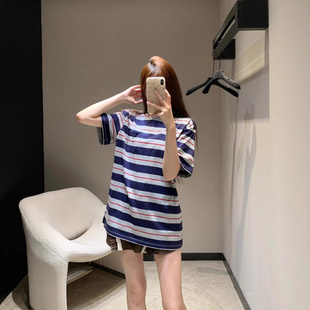 正确版本现货高品质MU家新款条纹微标口袋短袖T恤宽松版型男女款T