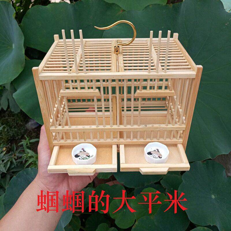蜩蝈笼蝈子纯手工制作纯竹子编制蛐蛐笼双格竹笼文玩鸣虫笼带抽屉