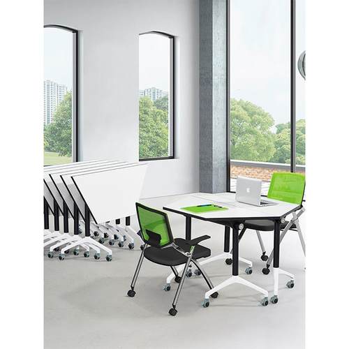 折叠培训桌椅组合移动梯形办公桌拼接会议桌智慧教室可折叠六角桌