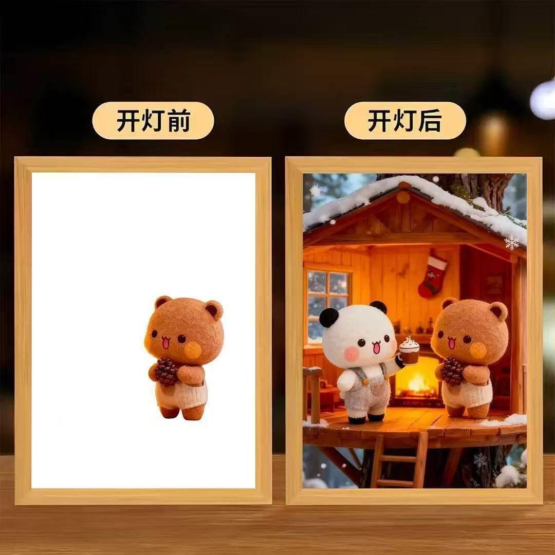 一二布布结婚相框卧室床头摆台氛围灯光画小夜灯送男女朋友装饰画