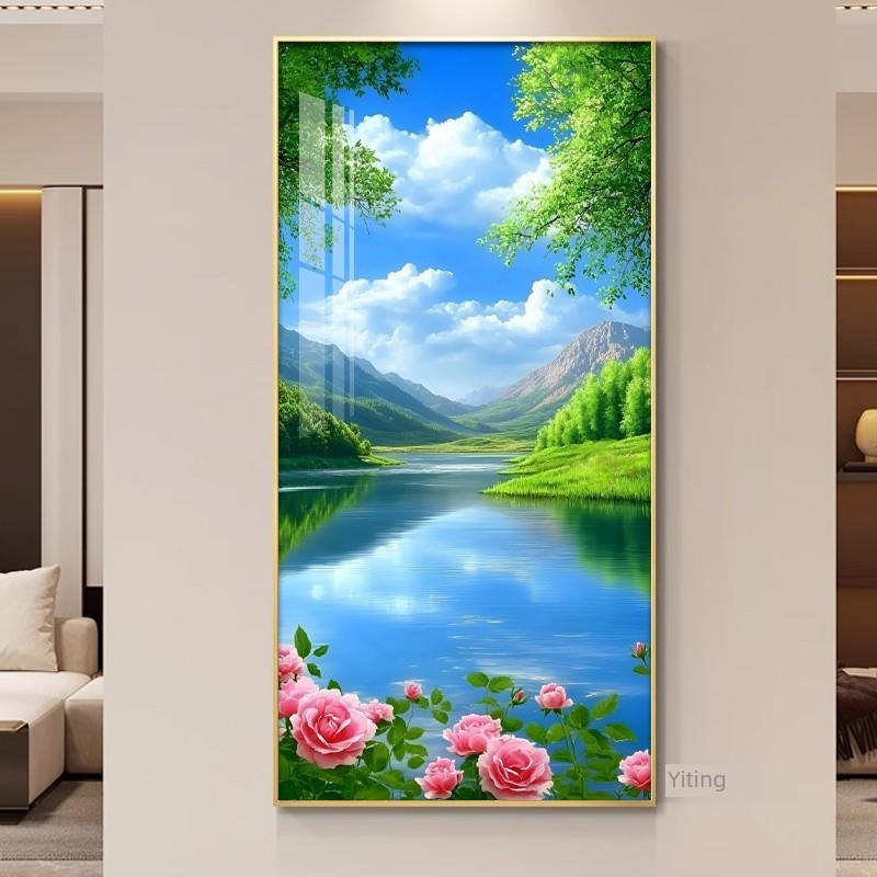 绿色田园风光景观入口装饰画水晶瓷钻石壁画走廊过道现代简约挂画