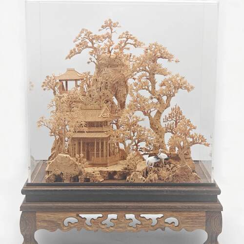 【非遗】福建福州软木画 画手工雕刻艺术品收藏亚力克鸡翅木园林