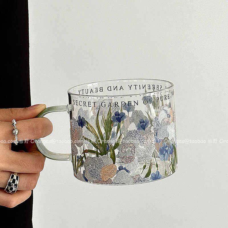Oranges限定覆古蓝鸢尾花玻璃杯耐热喝水杯高颜值咖啡杯小众礼物,餐饮具,玻璃杯,淘宝优惠券,粉丝福利购,淘宝优惠卷