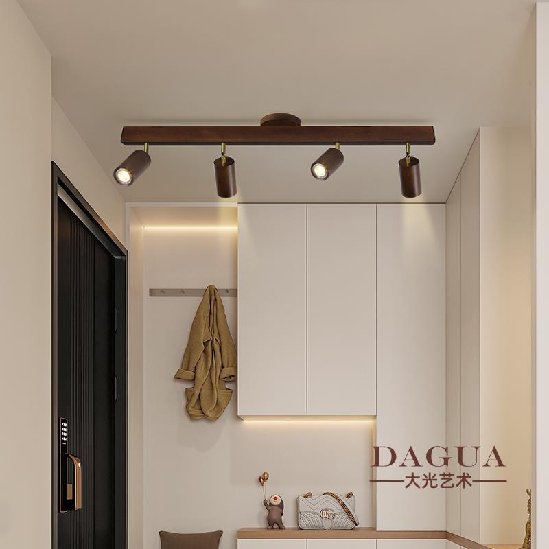 射灯客厅走廊过道胡桃木中古风明装背景墙轨道灯衣帽间无主灯具