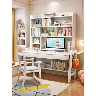 实木儿童学习桌家用书桌带书架组合一体高中小学生写字桌椅子套装