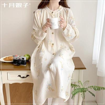 月子服待产裙孕妇夏季薄款产后纯棉纱布春秋冬医院生产服哺乳睡裙