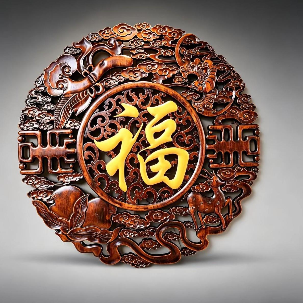 东阳的木雕 香樟实木福禄寿喜中式客厅玄关走廊壁挂装饰仿古工艺