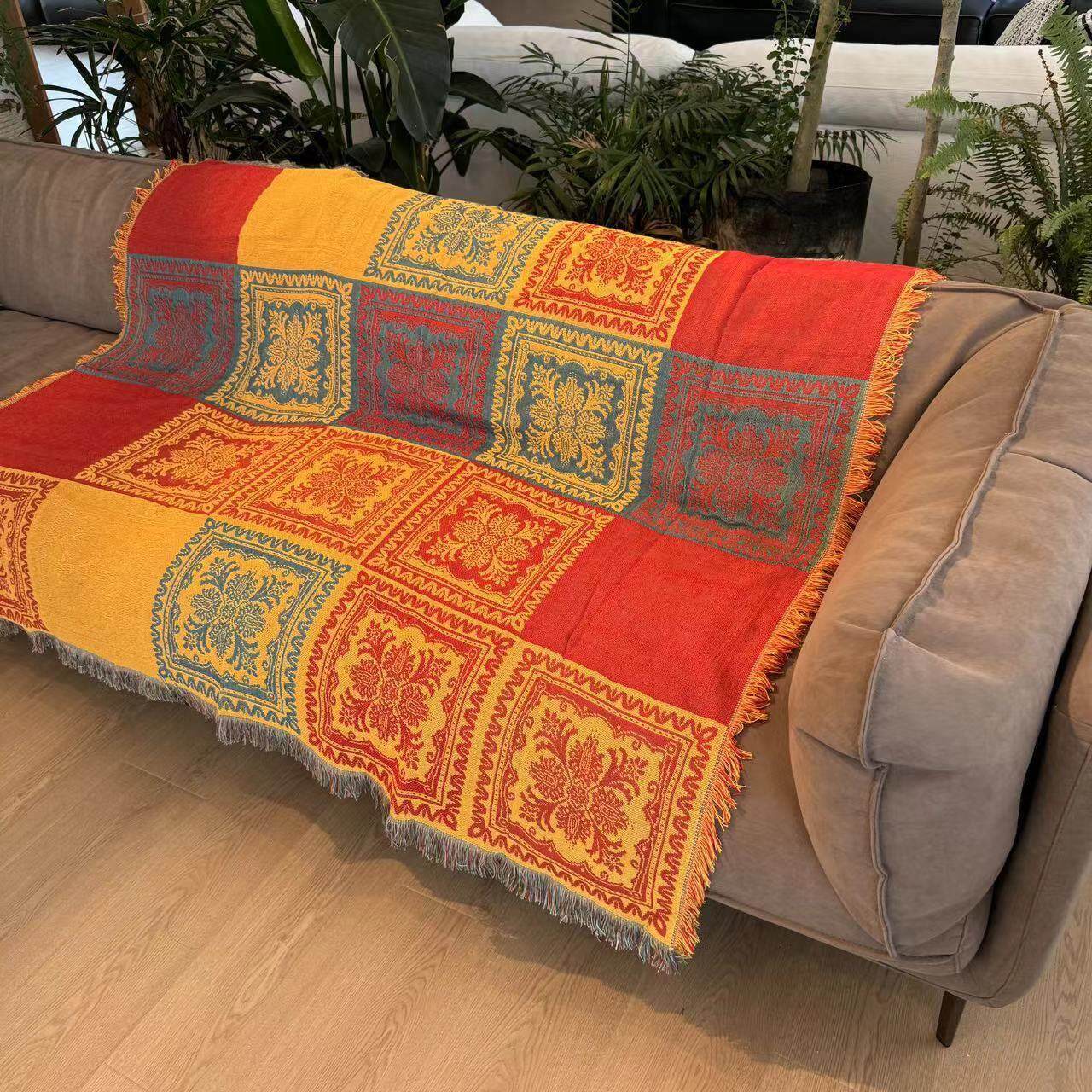 北欧轻奢高级感沙发毯沙发盖布波西米亚民宿床毯装饰毯新年红露营