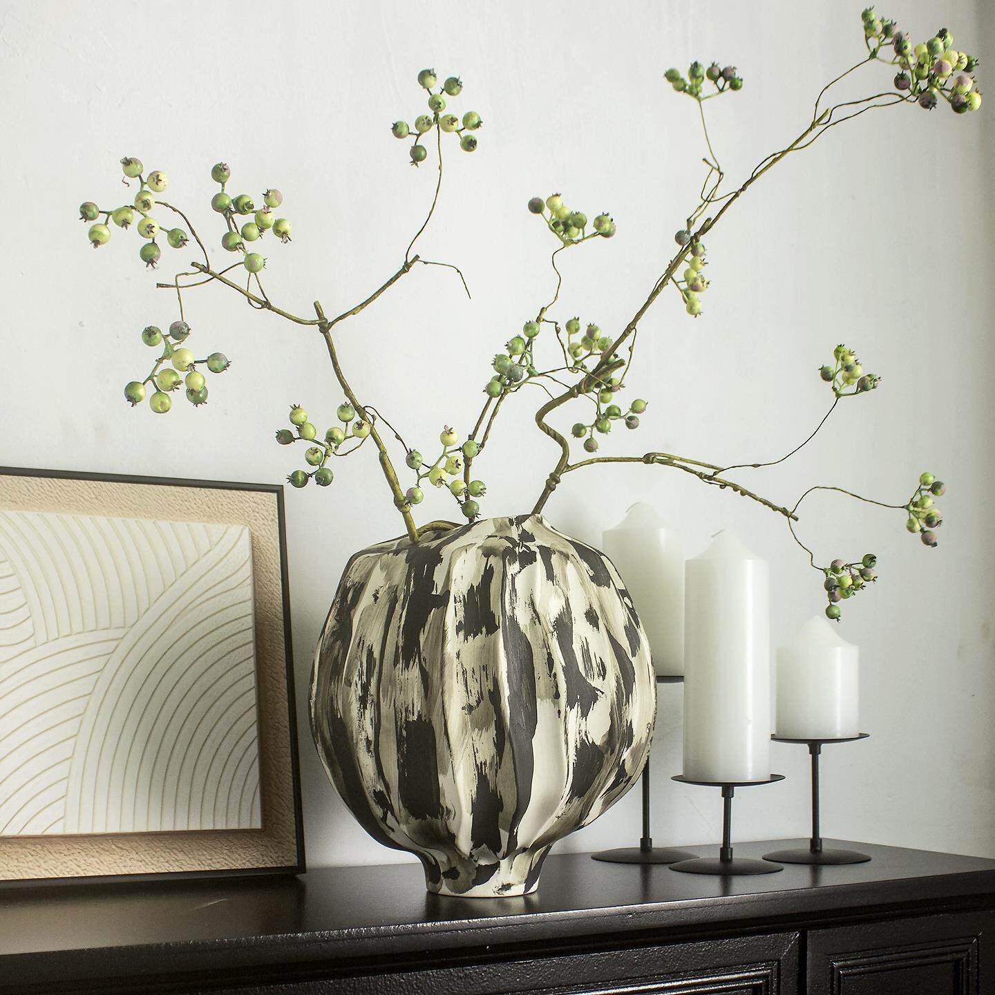 甘棠家居天然陶泥手作侘寂手绘中古艺术高级感陶瓷花瓶花器摆件