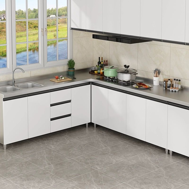 304整体全不锈钢厨房橱柜农村家用储物柜水池灶台柜一体成型