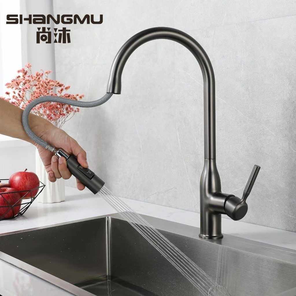 广东枪灰色抽拉式厨房冷热防溅水龙头 全铜厨用洗菜盆伸缩水龙头,家装主材,厨房龙头,淘宝优惠券,粉丝福利购,淘宝优惠卷