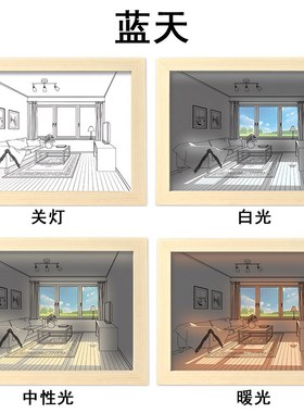 创意桌面摆台灯光画 LED发光xUSB接口相框装饰画 卧室床头夜灯摆