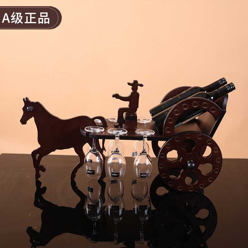 酒神牌单人马车酒架红酒实木创意欧式酒架葡萄酒酒架木质红酒架