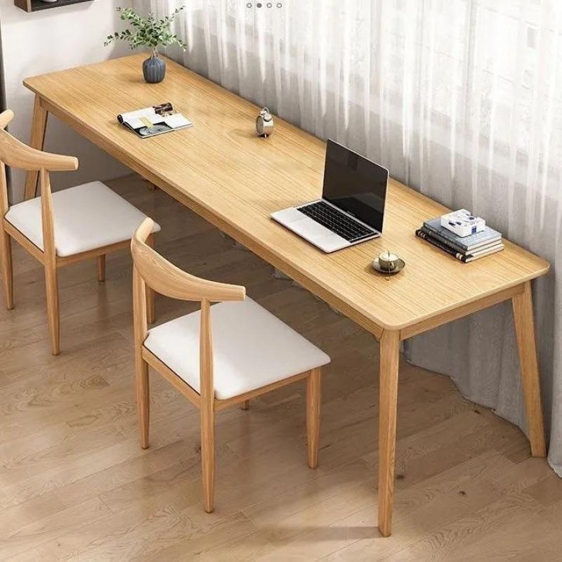 北欧风格实木长条双人电脑桌靠墙客厅书房卧室桌子长方形一体