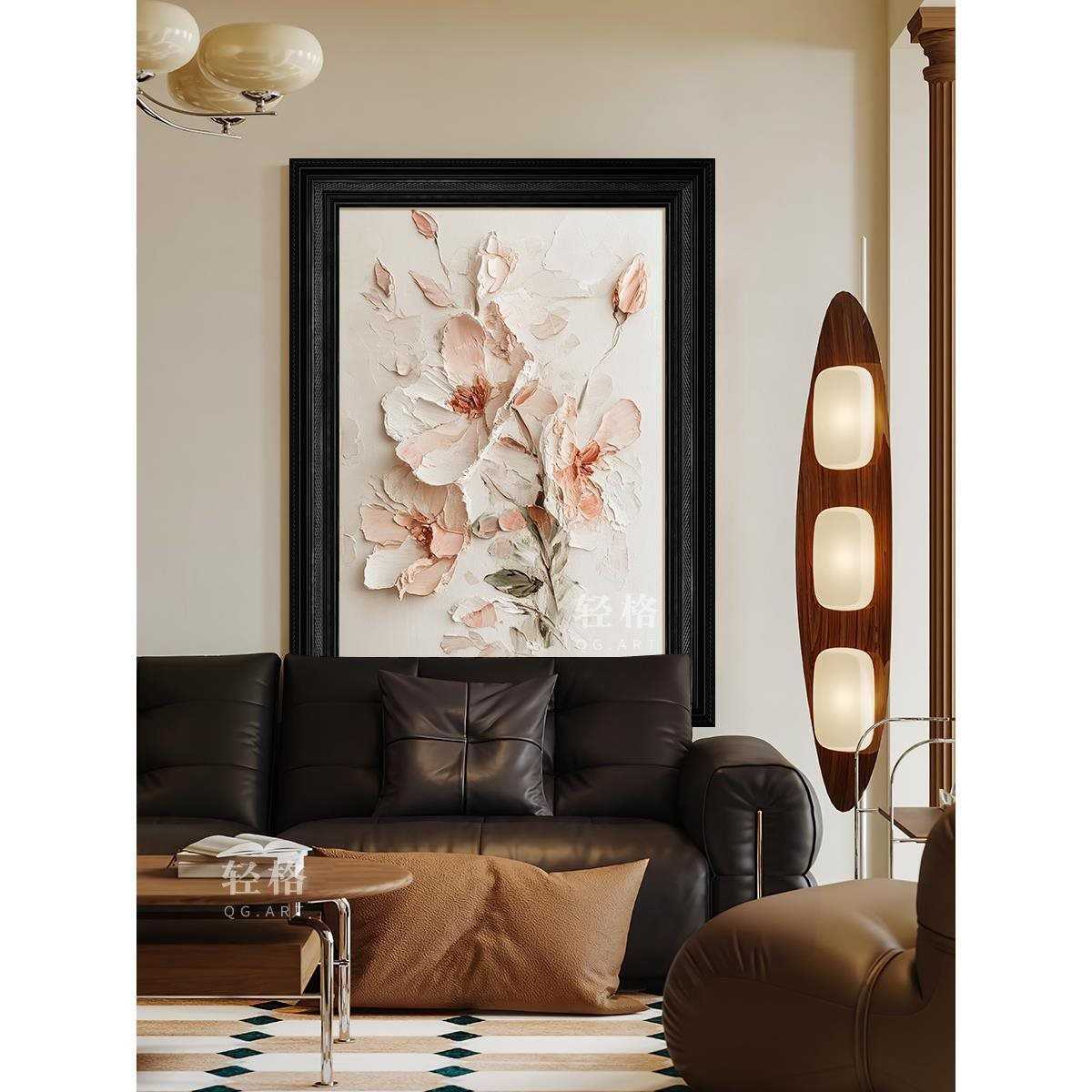 意式极简白色花卉纯手绘油画客厅玄关装饰挂画立体手工肌理画成品图片
