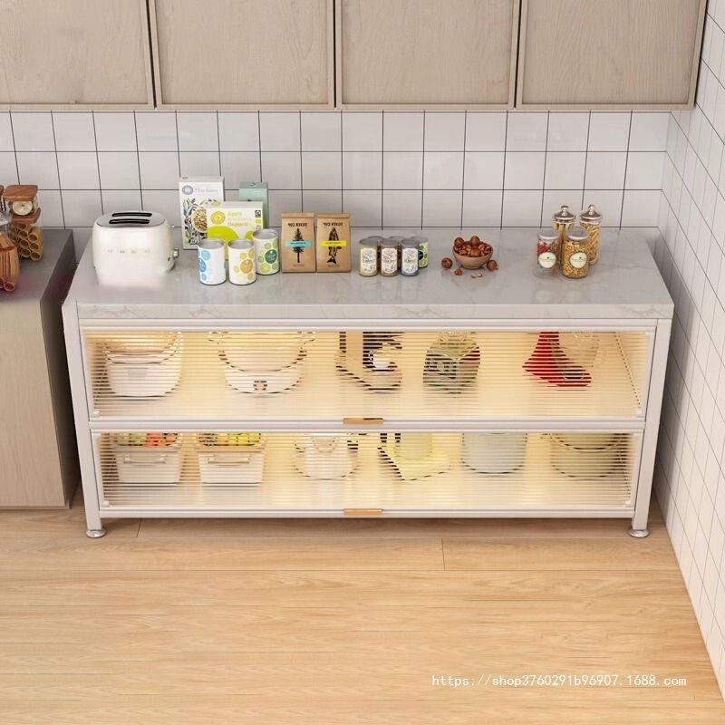 岩板厨房置物架多功能微波炉收纳餐边柜落地多层带门烤箱储物柜子