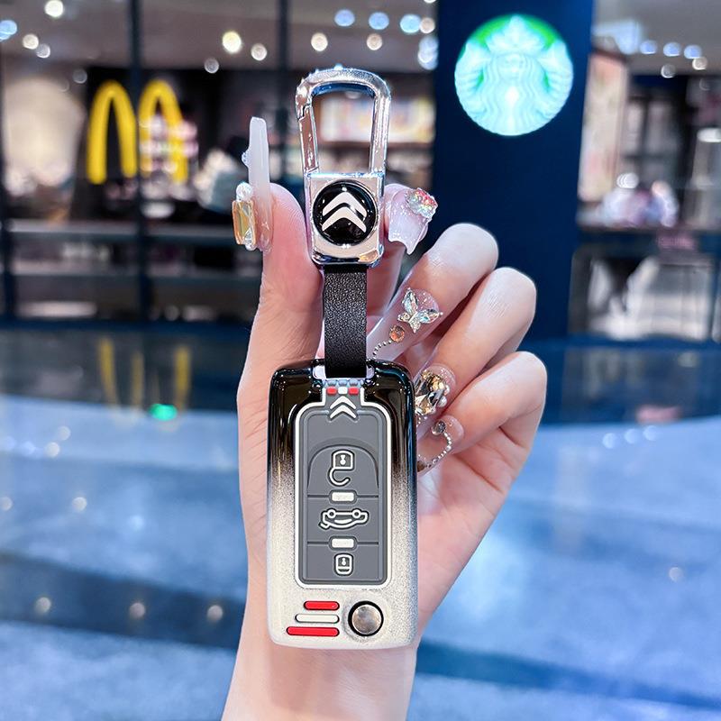 适用雪铁龙C3XRc4l天逸c5c4世嘉爱丽舍c6车折叠遥控钥匙套包壳扣