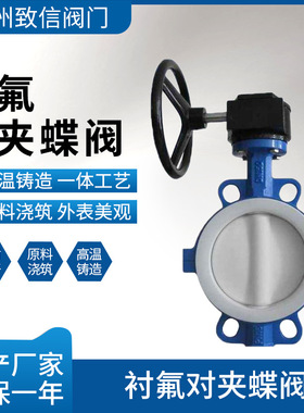衬氟对夹蝶阀 D371F46-10/16C/P 手动涡轮 耐酸防腐蝶阀 DN