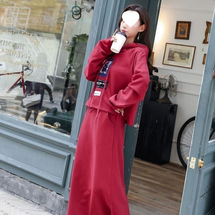 卫衣2026新款女春春装宽松韩版长袖套头连帽半身裙两件套套装裙潮