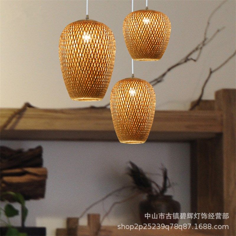 餐厅吊灯简约创意田园竹编w艺术书房卧室新中式阳台玄关三头灯,家装灯饰光源,客厅吊灯,淘宝优惠券,粉丝福利购,淘宝优惠卷