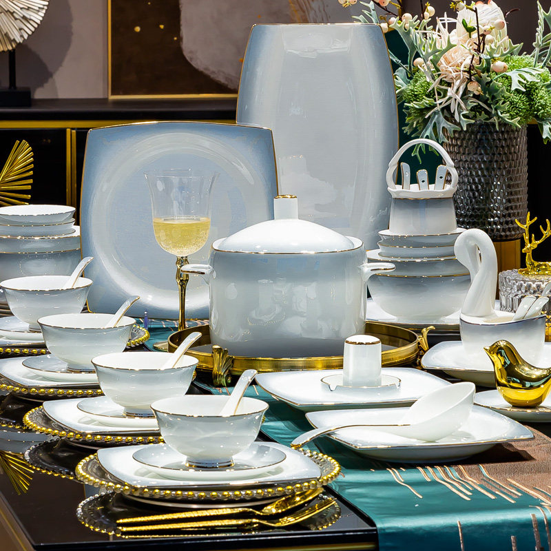 2024新款釉下彩碗碟套装家用轻奢景德镇陶瓷骨瓷餐具套装碗盘乔迁,餐饮具,碗,淘宝优惠券,粉丝福利购,淘宝优惠卷