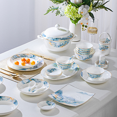 诗居骨瓷轻奢中国家用餐具套装