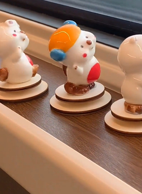 可爱桌面装饰品网红陶瓷小动物旋转摆件小露比