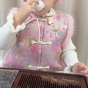 外套女童新年国风拜年服女宝宝新中式马甲夹棉2026新款中国风
