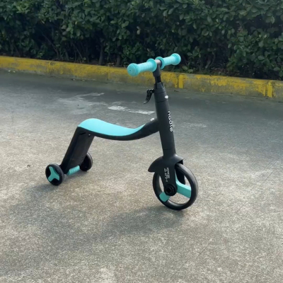 蓝色多功能滑板车三合一滑行车1-3-6岁宝宝平衡车新款2025创意车