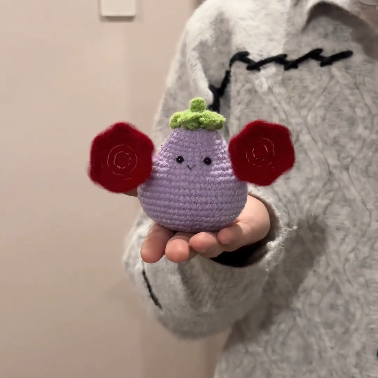 可爱迷你茄子钩织东北二人转毛线钩织材料包diy自制玩偶摆件新款