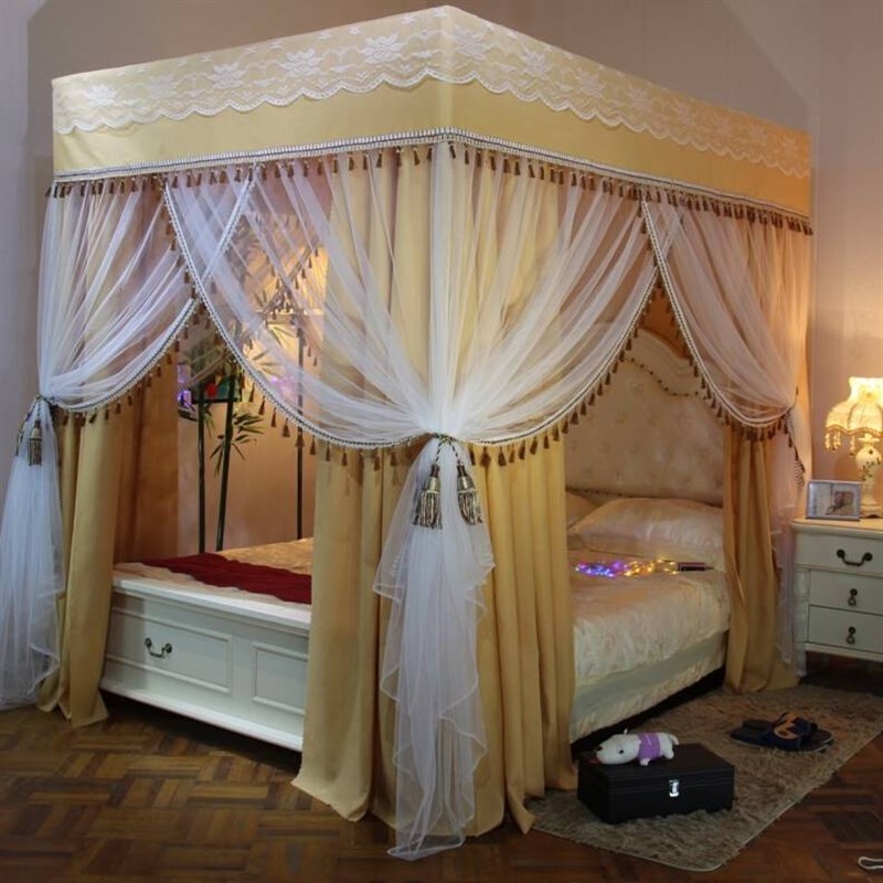 加R厚宫廷落地床幔床帘蚊帐遮光家用卧室一体式带支架加密防尘顶H