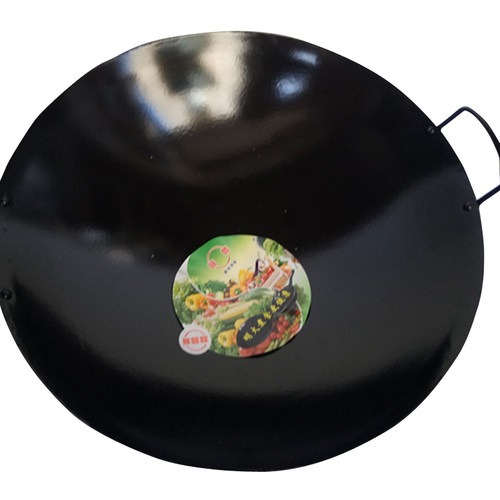 潮汕双耳炒锅 老式黑色黑鼎 搪瓷爆炒菜锅 圆底铁锅 不生锈