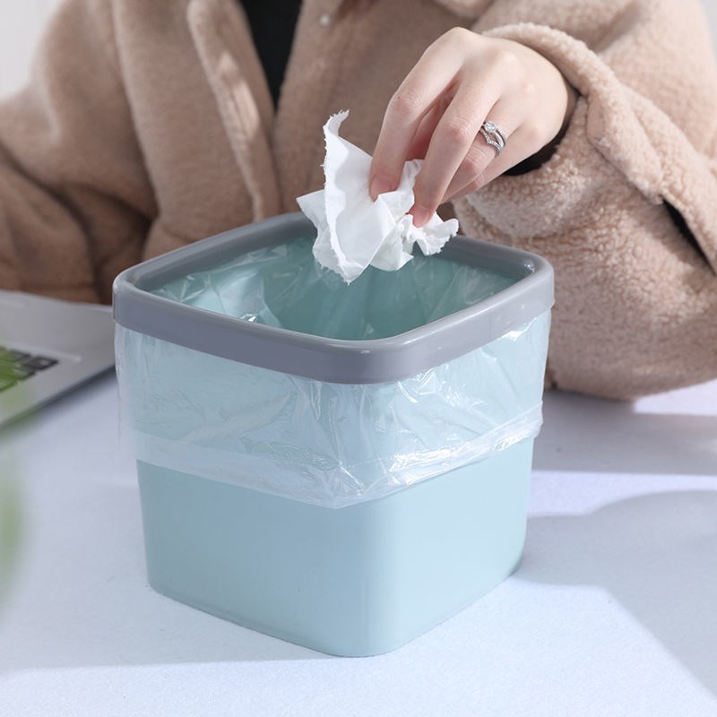 桌面方形小垃圾桶塑料办公室无盖分类垃圾盒带压圈迷你客厅废纸篓