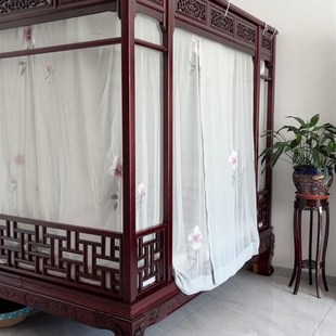 手绘暗香中式古典单双月架子床仿古明清拔步床四柱床蚊帐床幔防蚊
