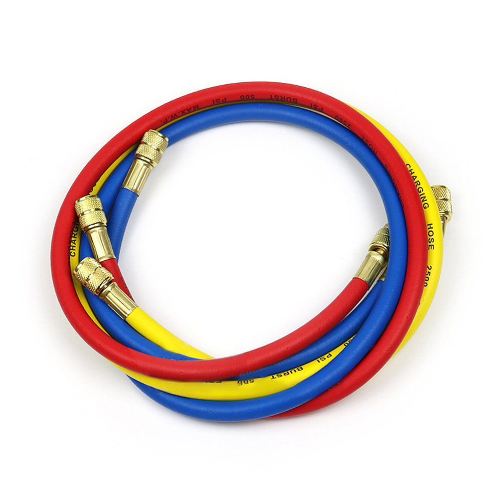 R134a汽车家用空调高低压三色管 加液加氟管 1/4sae螺纹 1.5米长